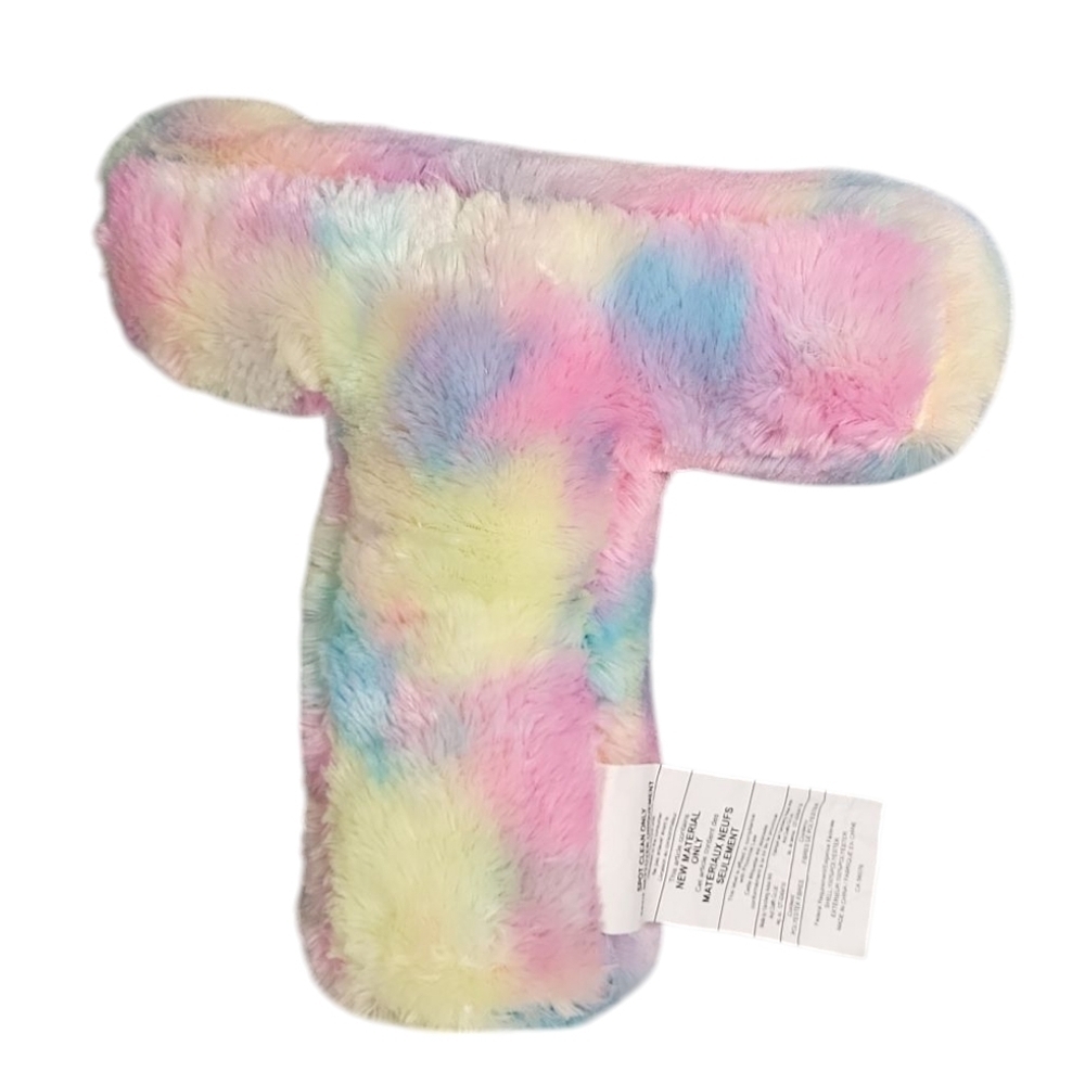 Justice Girls Tie Dye Faux Fur Unicorn Print Pillow Shape of Initial 14X 15